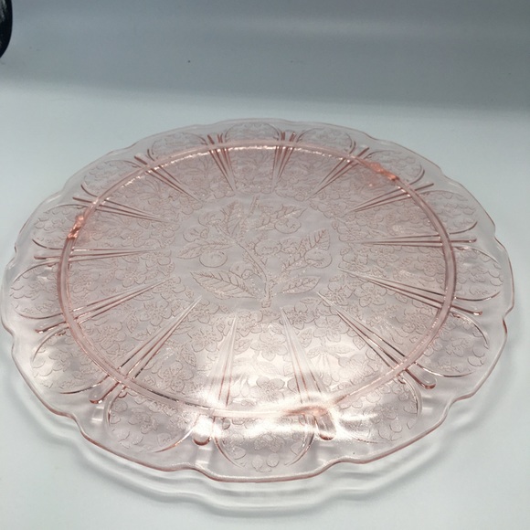 Dining Vintage Pink Etched Depression Glass Cake Stand Inch Diameter